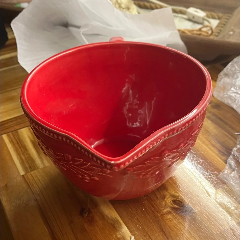 Sur La Table Festive Red Holiday Batter Bowl with Handle and Spout